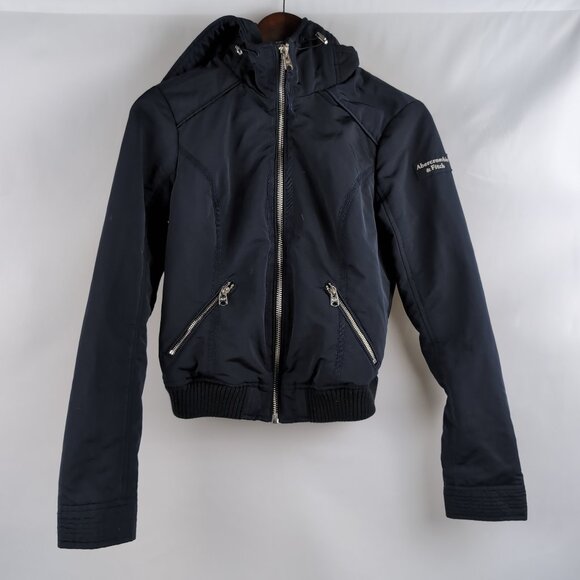 Abercombie & Fitch Girls/Kids Black Jacket Pink Lining Insulated Full Zip, Small - Picture 1 of 12